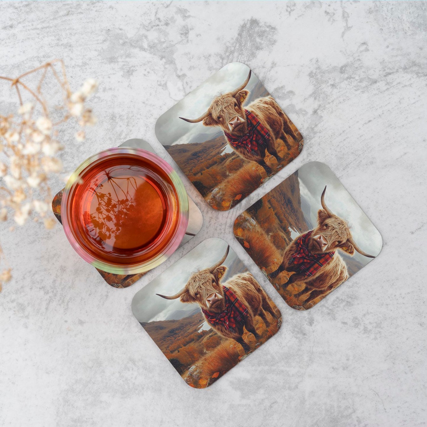 Autumnal Highland Cow Coasters