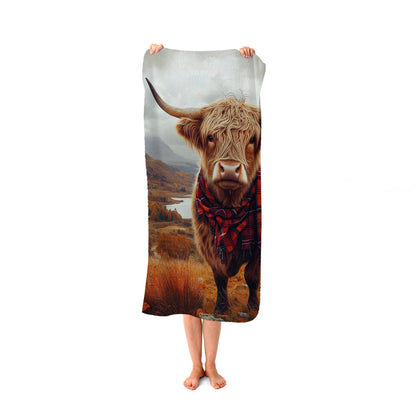 Autumnal Highland Cow Beach Towel