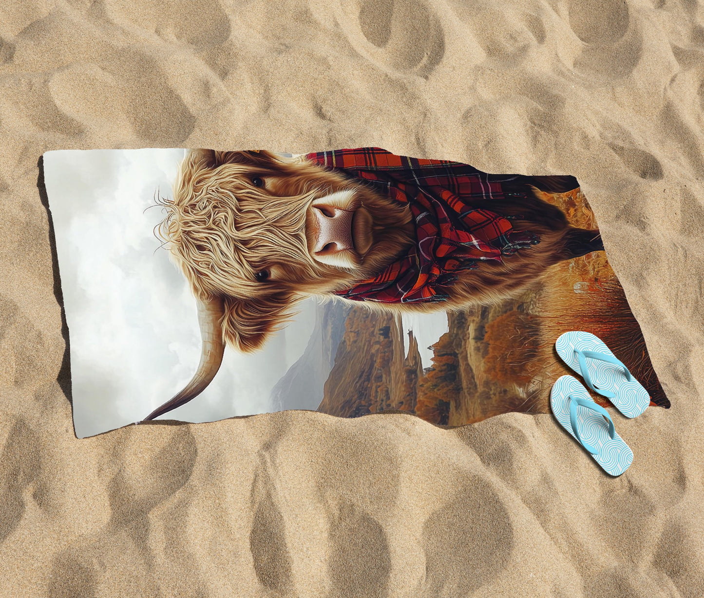 Autumnal Highland Cow Beach Towel