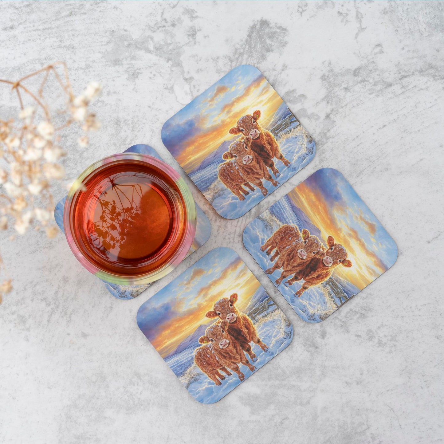 Snowy Baby Highland Cows Coasters