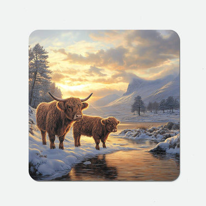 Highland Cows By The Lake Coasters