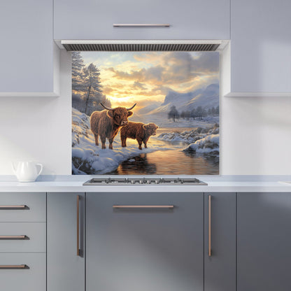 Highland Cows By The Lake Kitchen Splashback