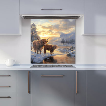 Highland Cows By The Lake Kitchen Splashback