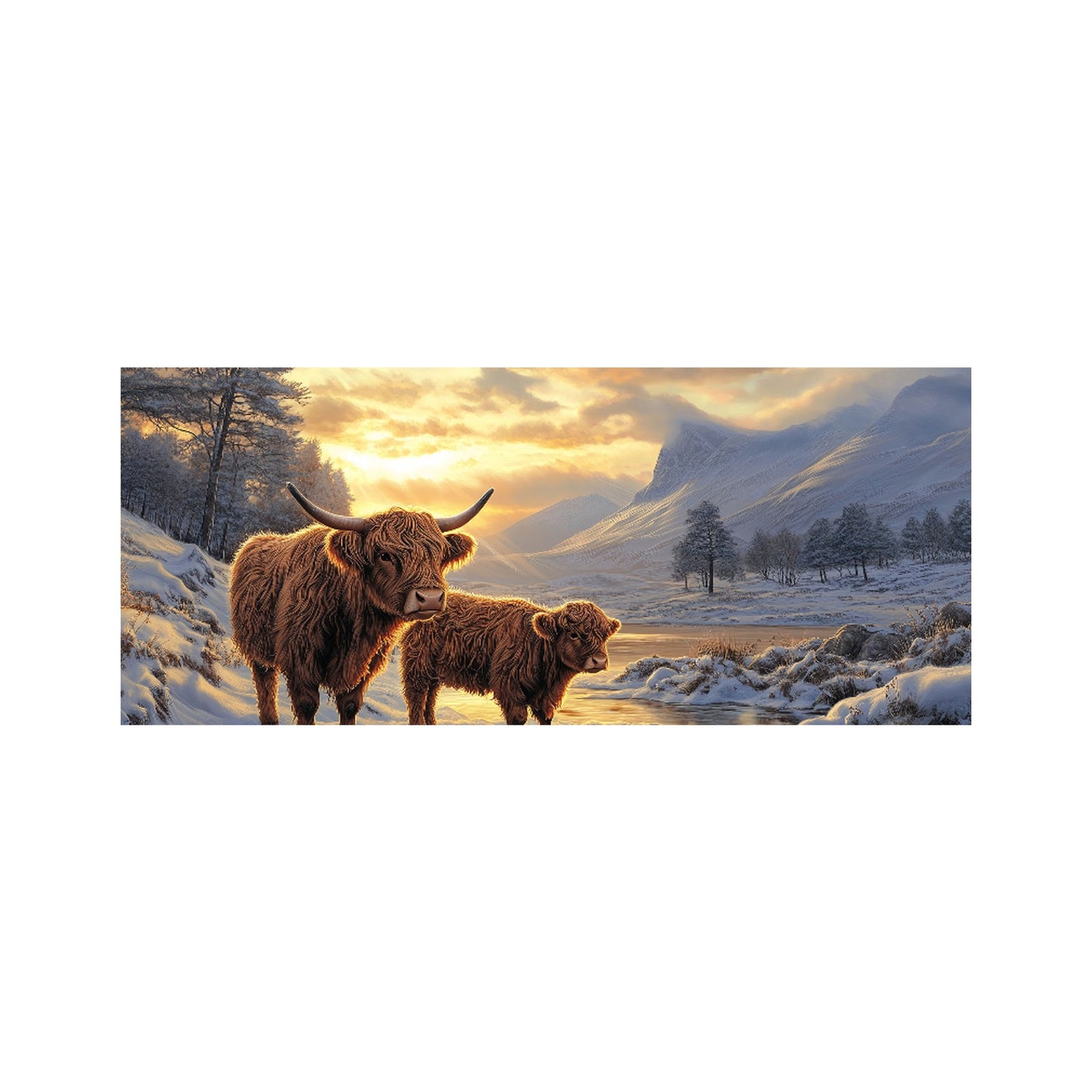 Highland Cows By The Lake Glass Bathroom Splashback