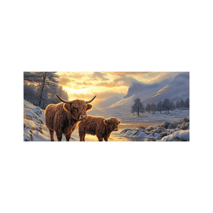 Highland Cows By The Lake Glass Bathroom Splashback