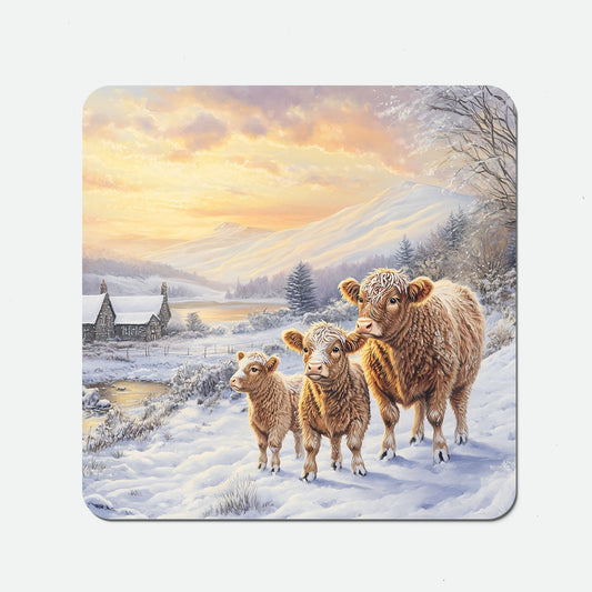 Family Of Highland Cows Coasters