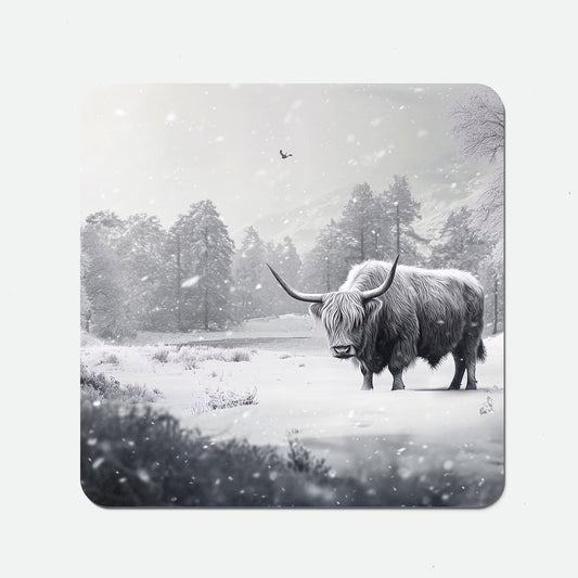 Snow Storm Highland Cow Coasters