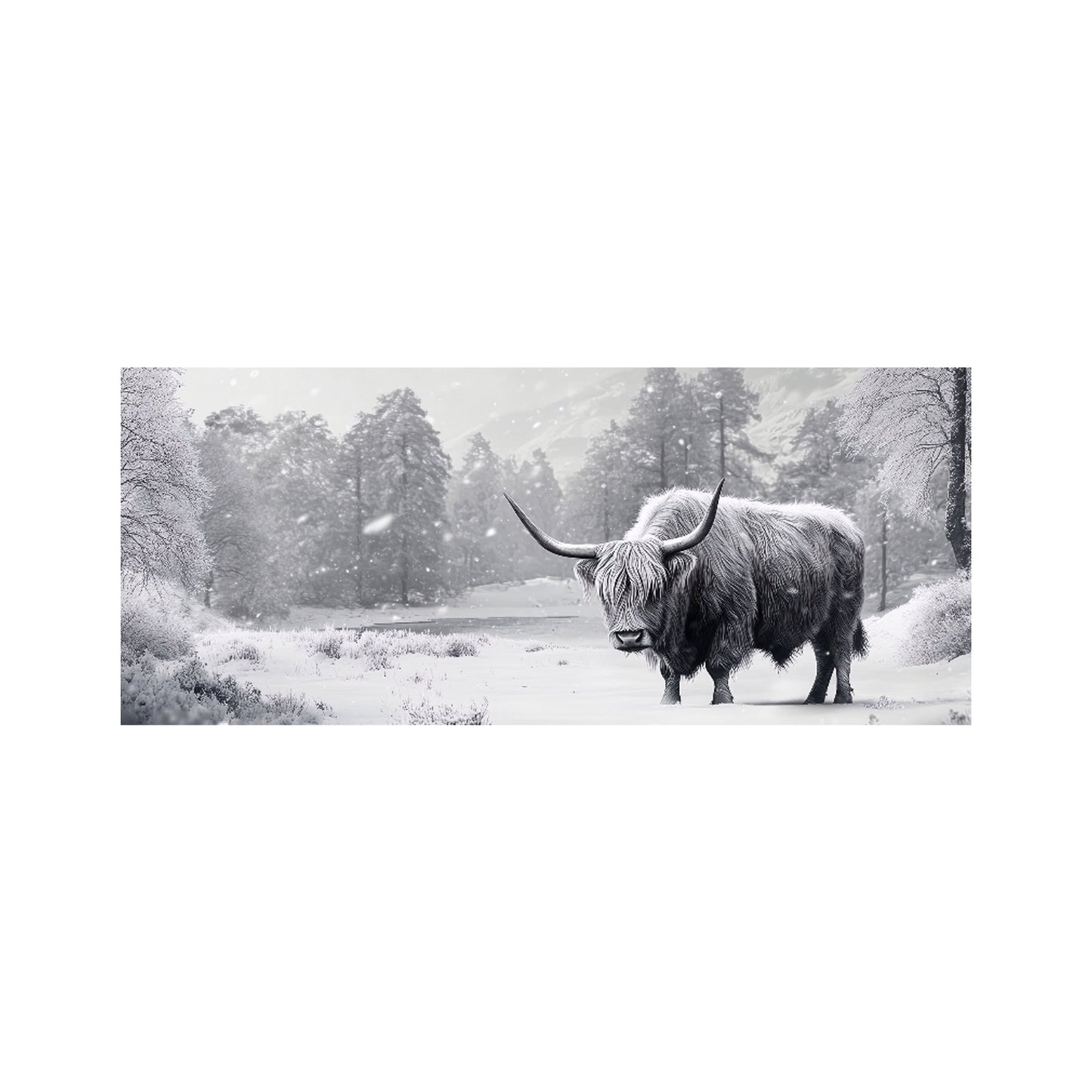 Snow Storm Highland Cow Glass Bathroom Splashback