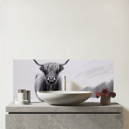 Lone Highland Cow Glass Bathroom Splashback