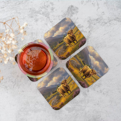 Springtime Highland Cow Coasters