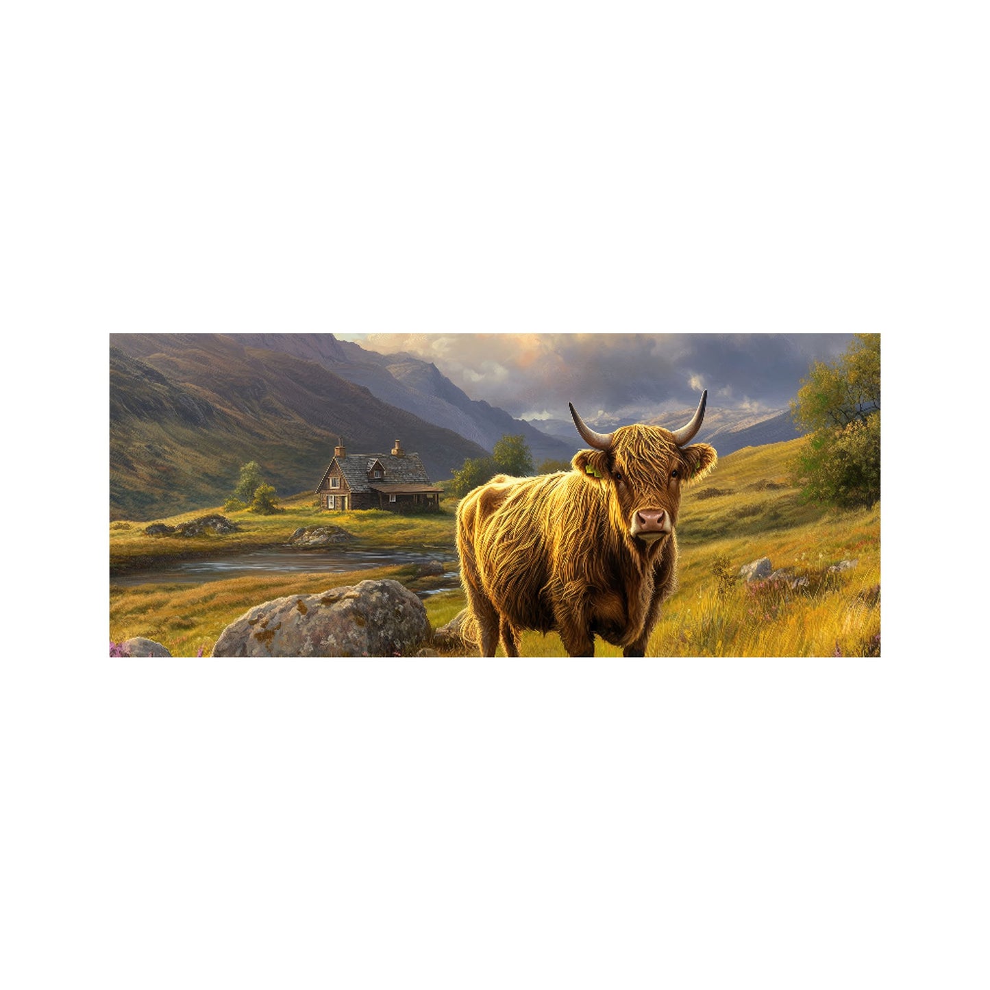 Springtime Highland Cow Glass Bathroom Splashback