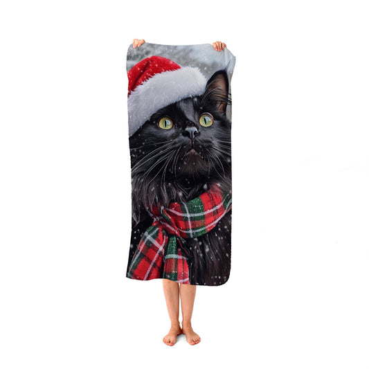 Snowy Christmas Maine Coon Beach Towel