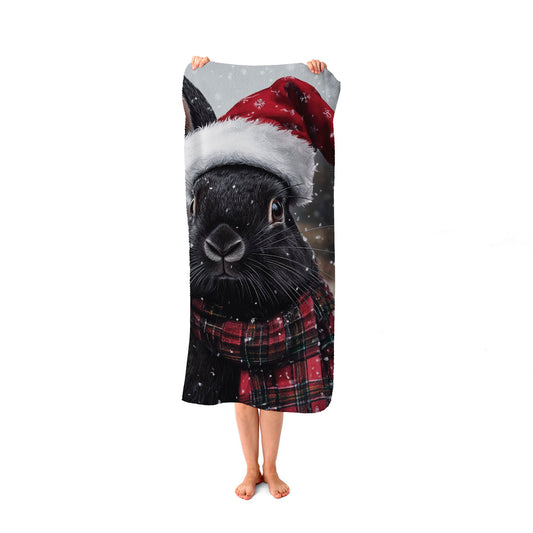 Christmas Black Rabbit Beach Towel