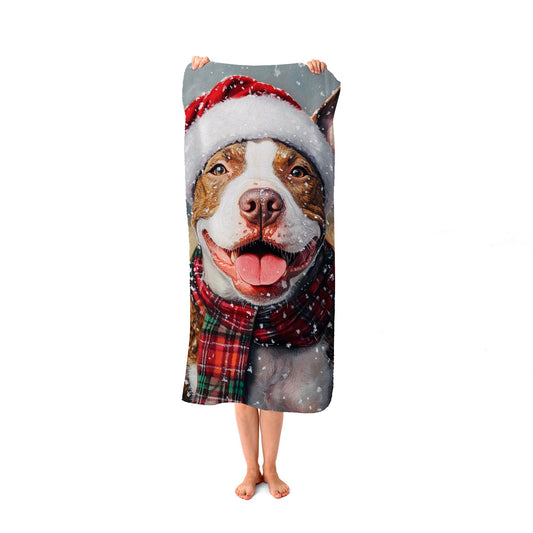 Snowy Christmas English Bull Terrier Beach Towel