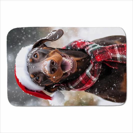 Snowy Christmas Brown Doberman Dog Sherpa Blanket