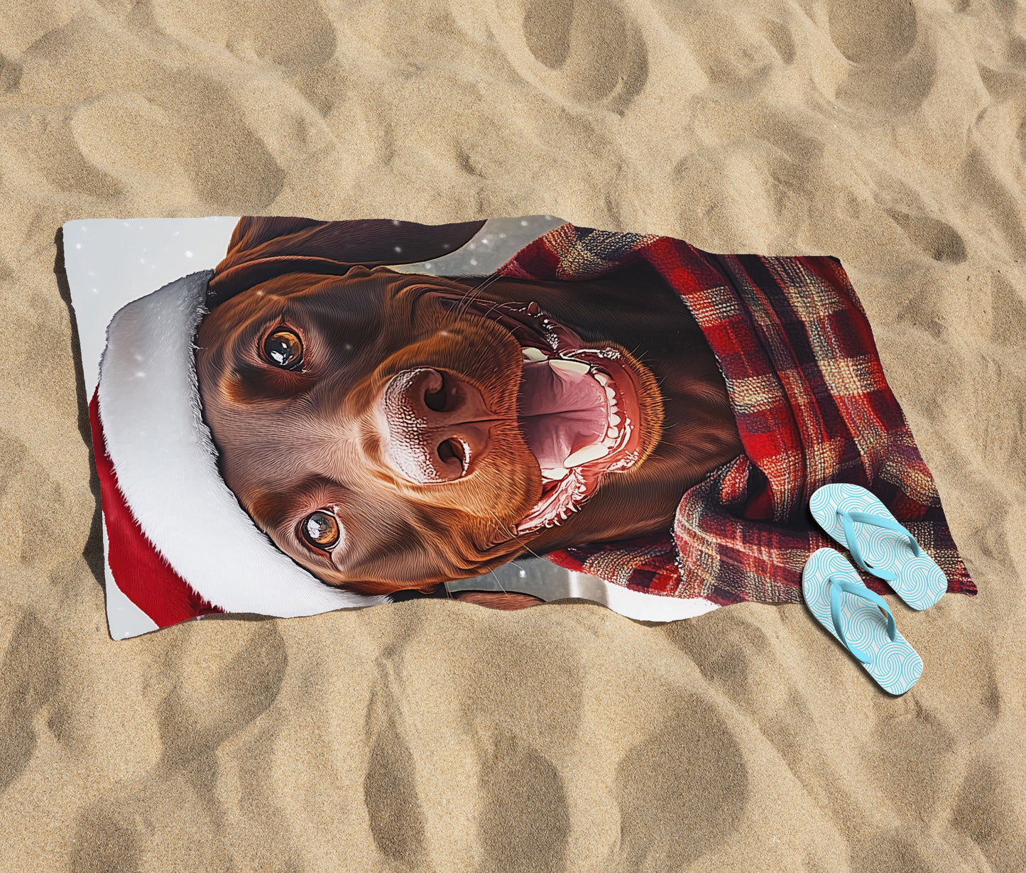 Christmas Brown Doberman Beach Towel