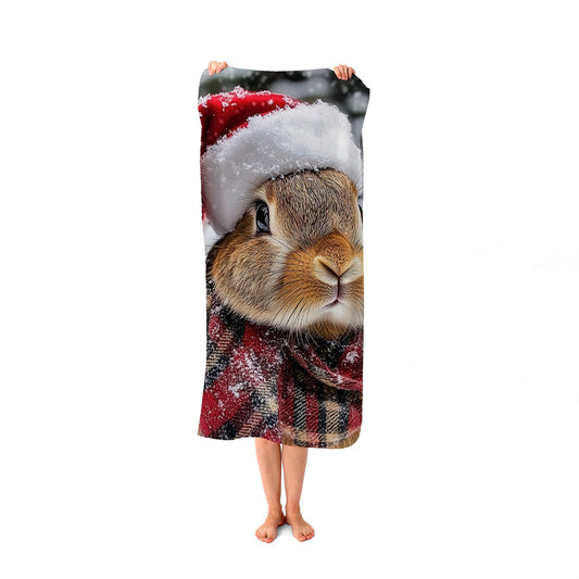 Christmas Brown Rabbit Beach Towel