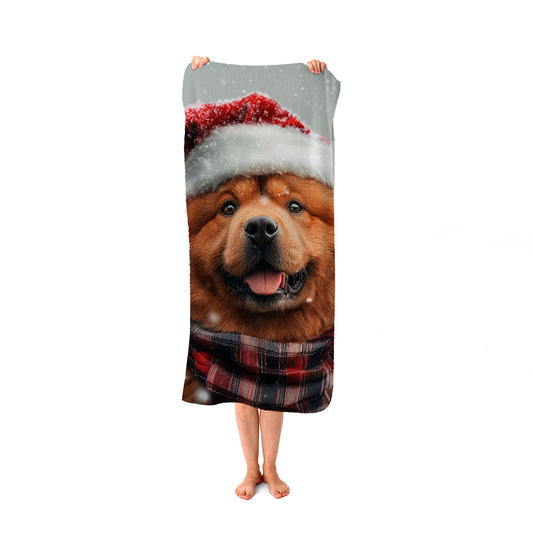 Snowy Christmas Chow Beach Towel