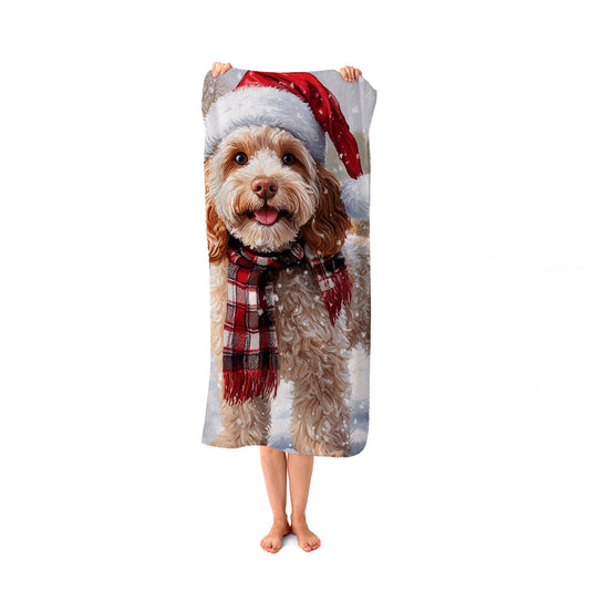 Christmas Cockapoo Dog Beach Towel