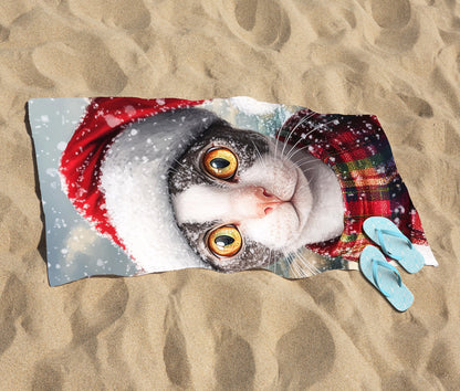 Christmas Cornish Rex Beach Towel