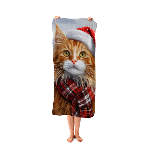 Christmas Ginger Cat Beach Towel