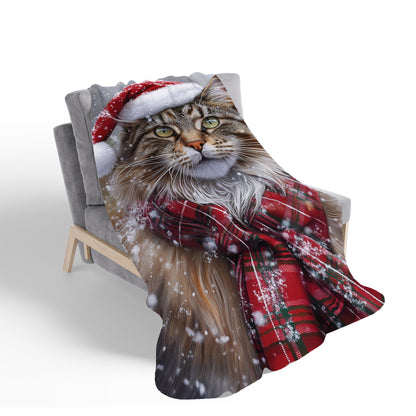 Snowy Christmas Maine Coon Cat Sherpa Blanket