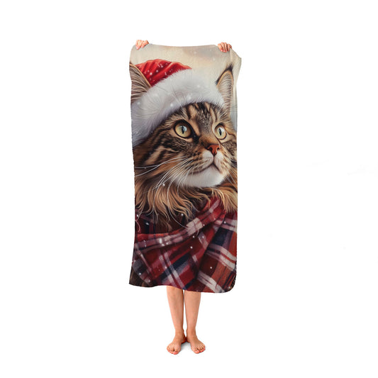 Christmas Maine Coon Beach Towel