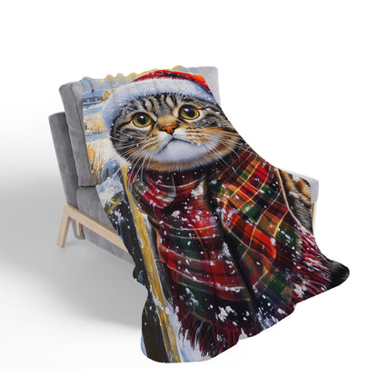 Christmas Scottish Fold Cat Sherpa Blanket