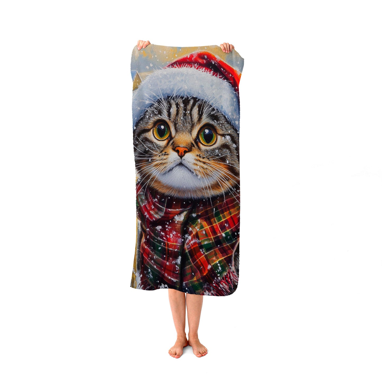 Christmas Scottish Fold Cat Beach Towel