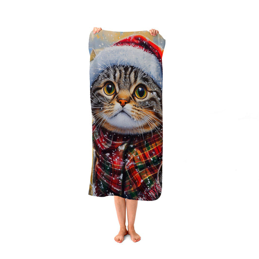 Christmas Scottish Fold Cat Beach Towel