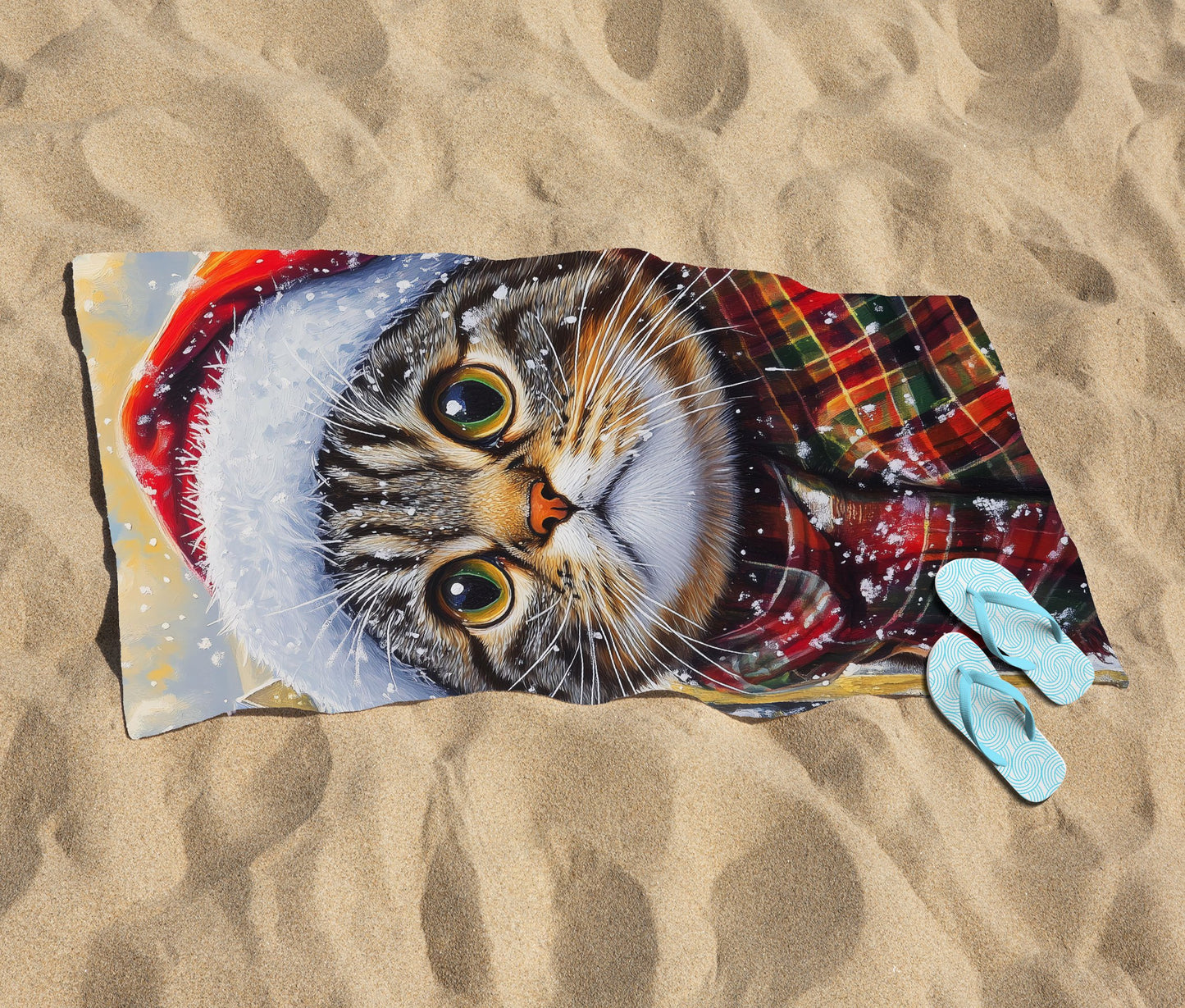 Christmas Scottish Fold Cat Beach Towel