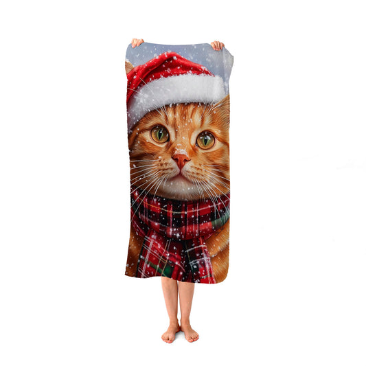 Christmas Ginger Shorthair Cat Beach Towel