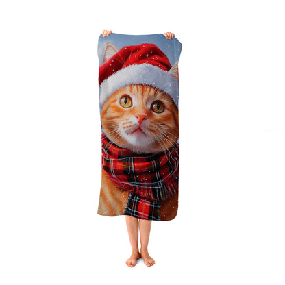 Christmas Ginger ShorthairCat Beach Towel