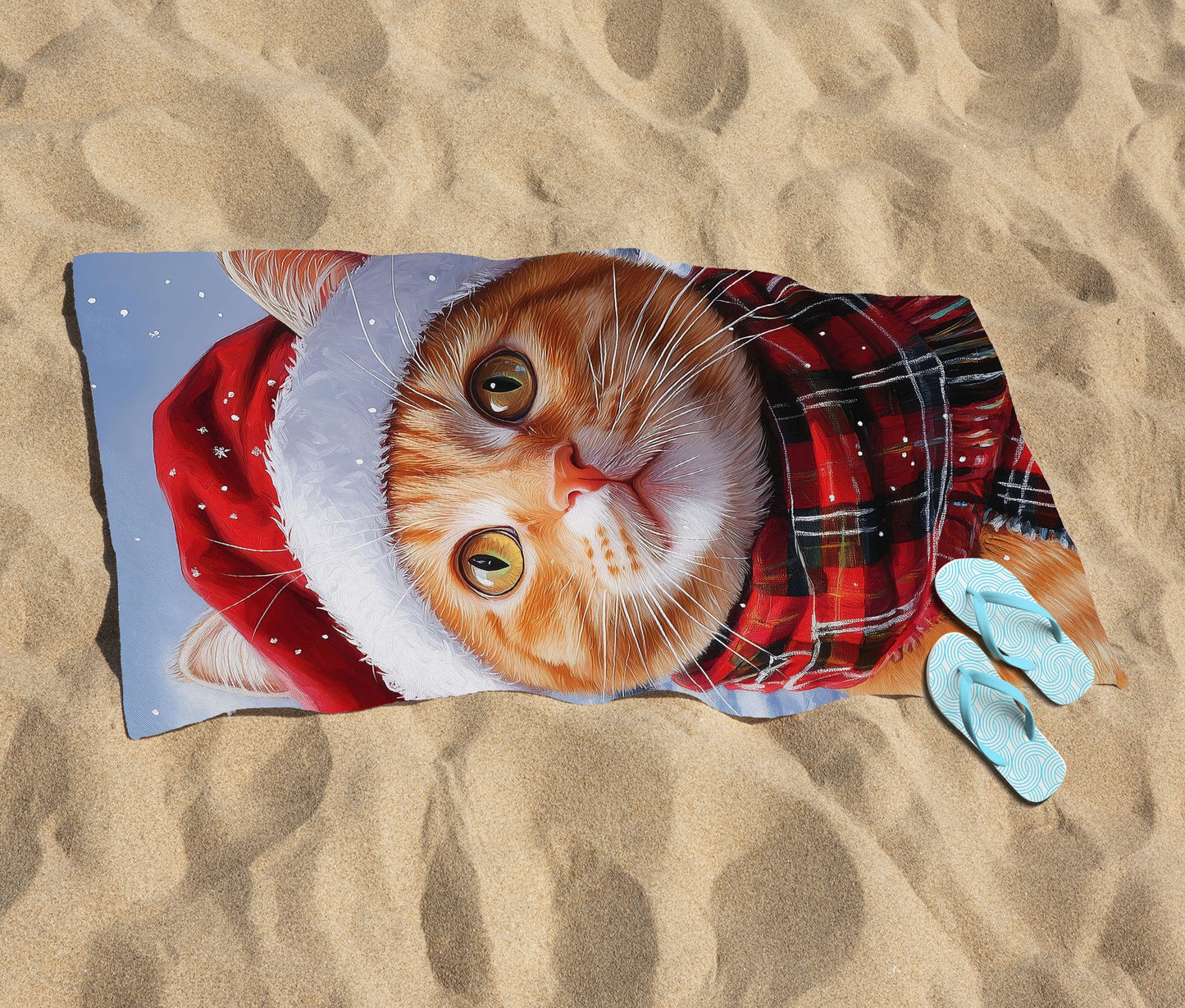 Christmas Ginger ShorthairCat Beach Towel