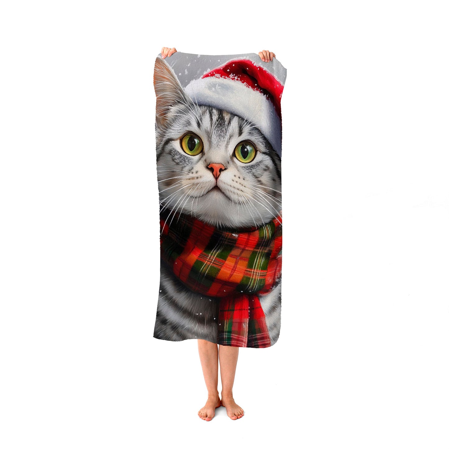 Snowy Christmas Silver Tabby Beach Towel