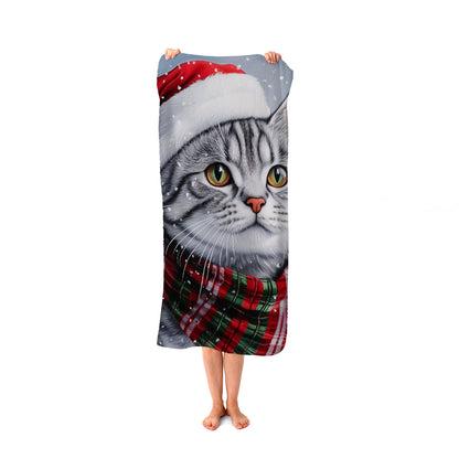 Christmas Silver Tabby Beach Towel