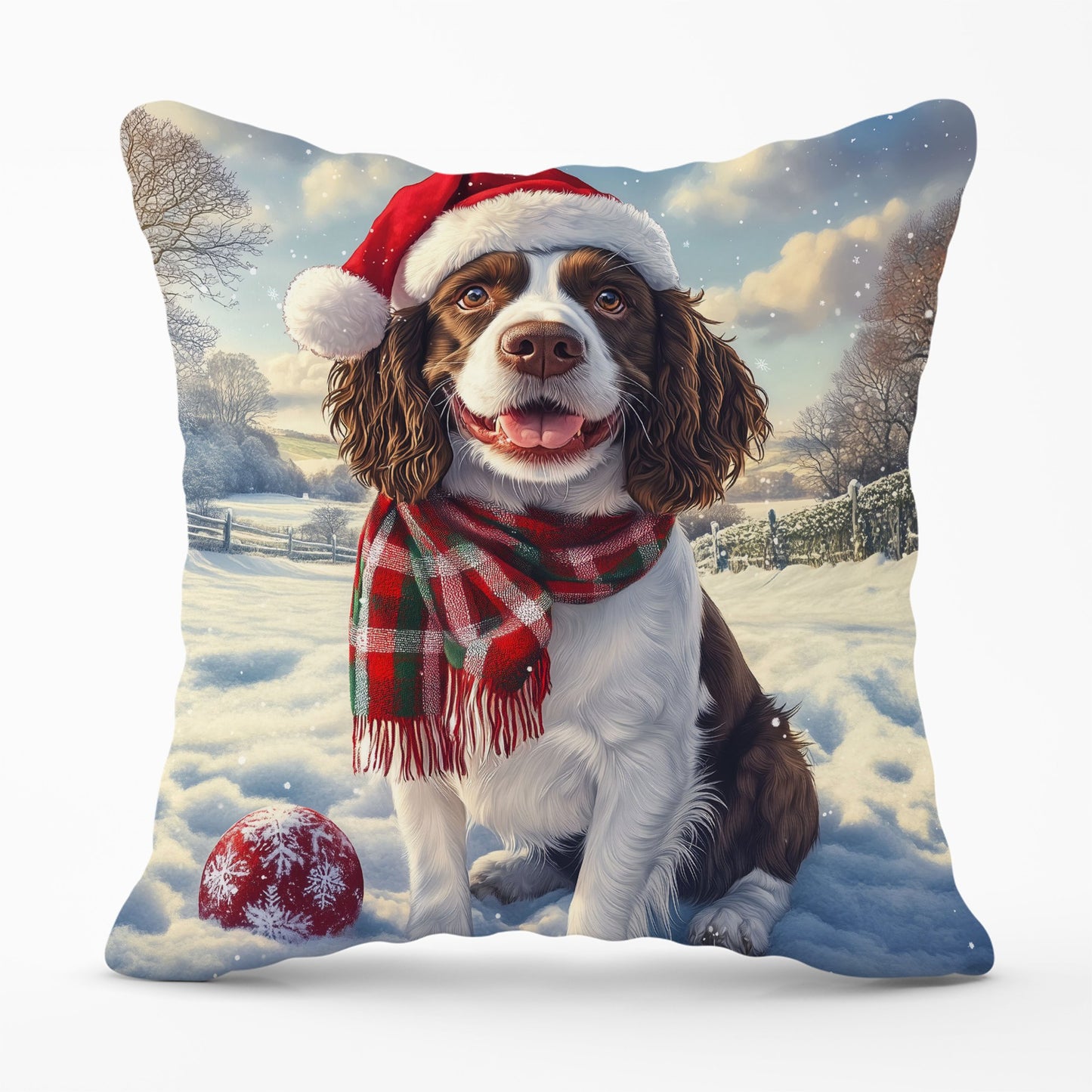 Snowy Christmas Springer Spaniel Cushion