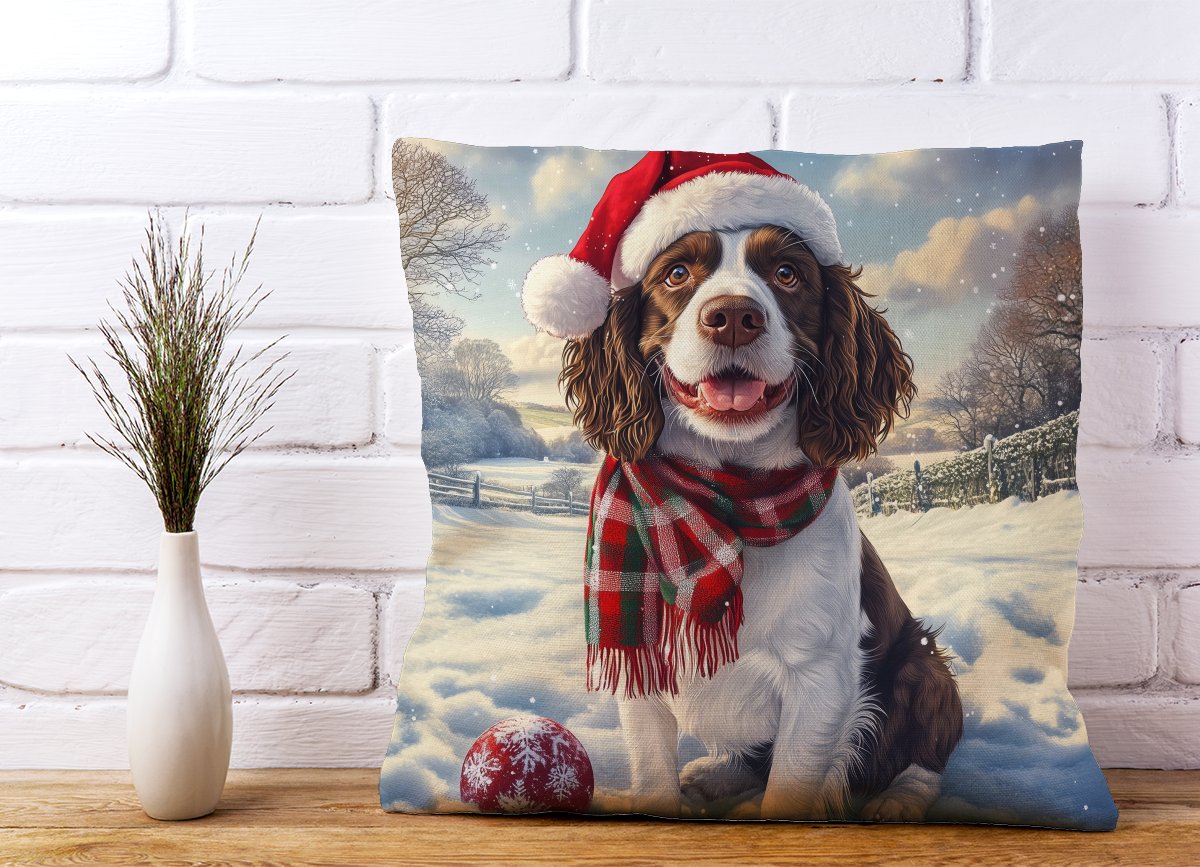 Snowy Christmas Springer Spaniel Cushion