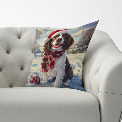 Snowy Christmas Springer Spaniel Cushion