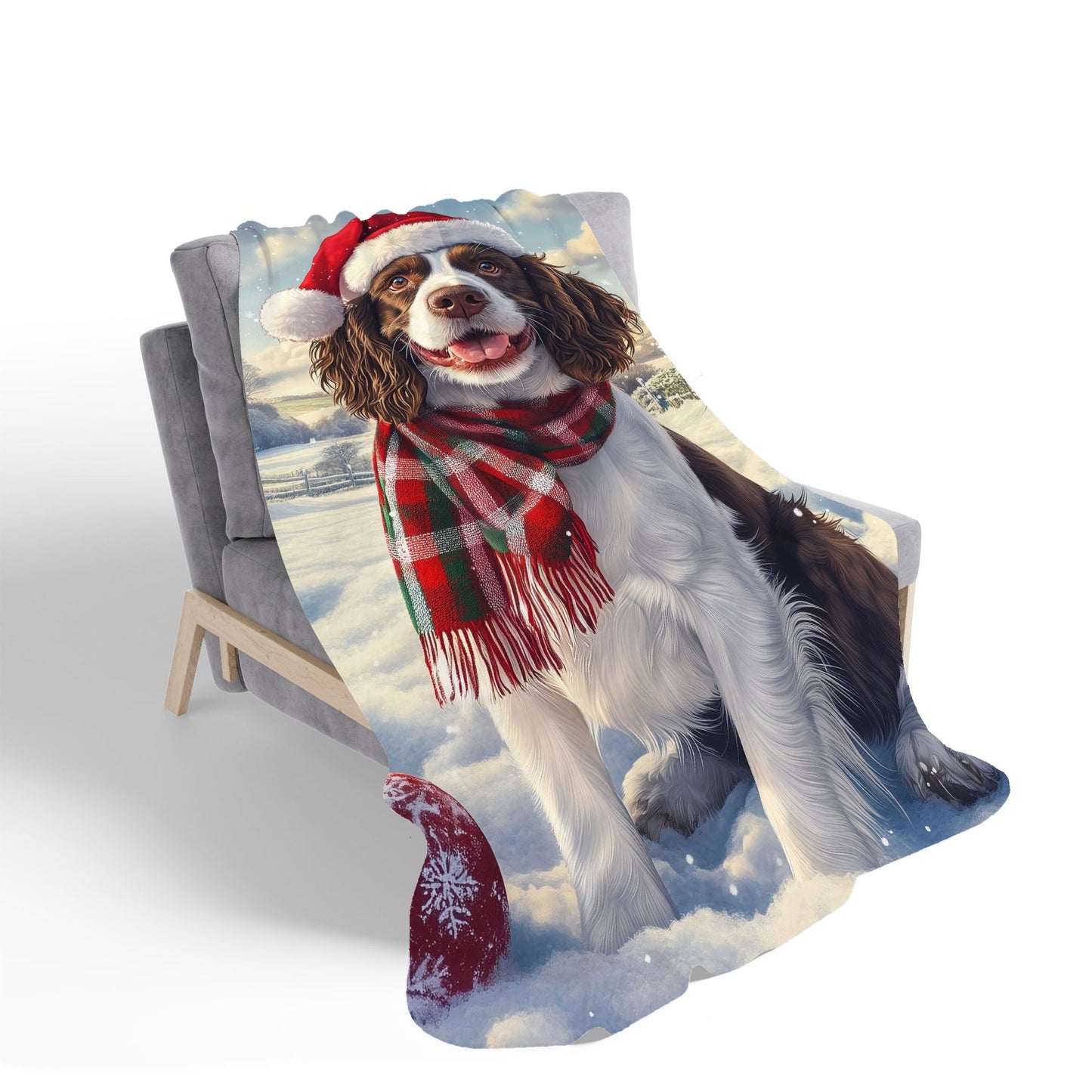 Snowy Christmas Springer Spaniel Sherpa Blanket