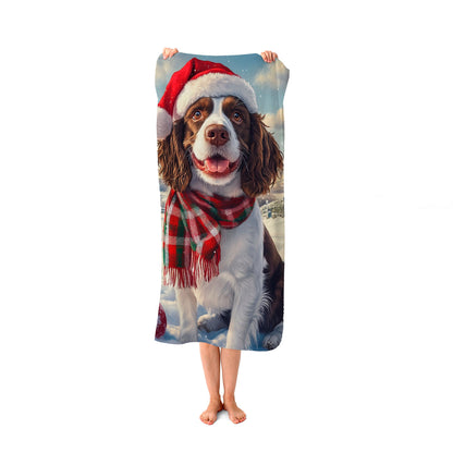 Snowy Christmas Springer Spaniel Beach Towel