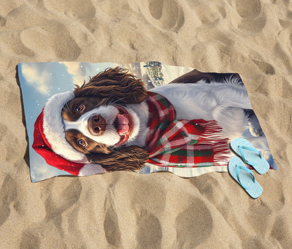 Snowy Christmas Springer Spaniel Beach Towel