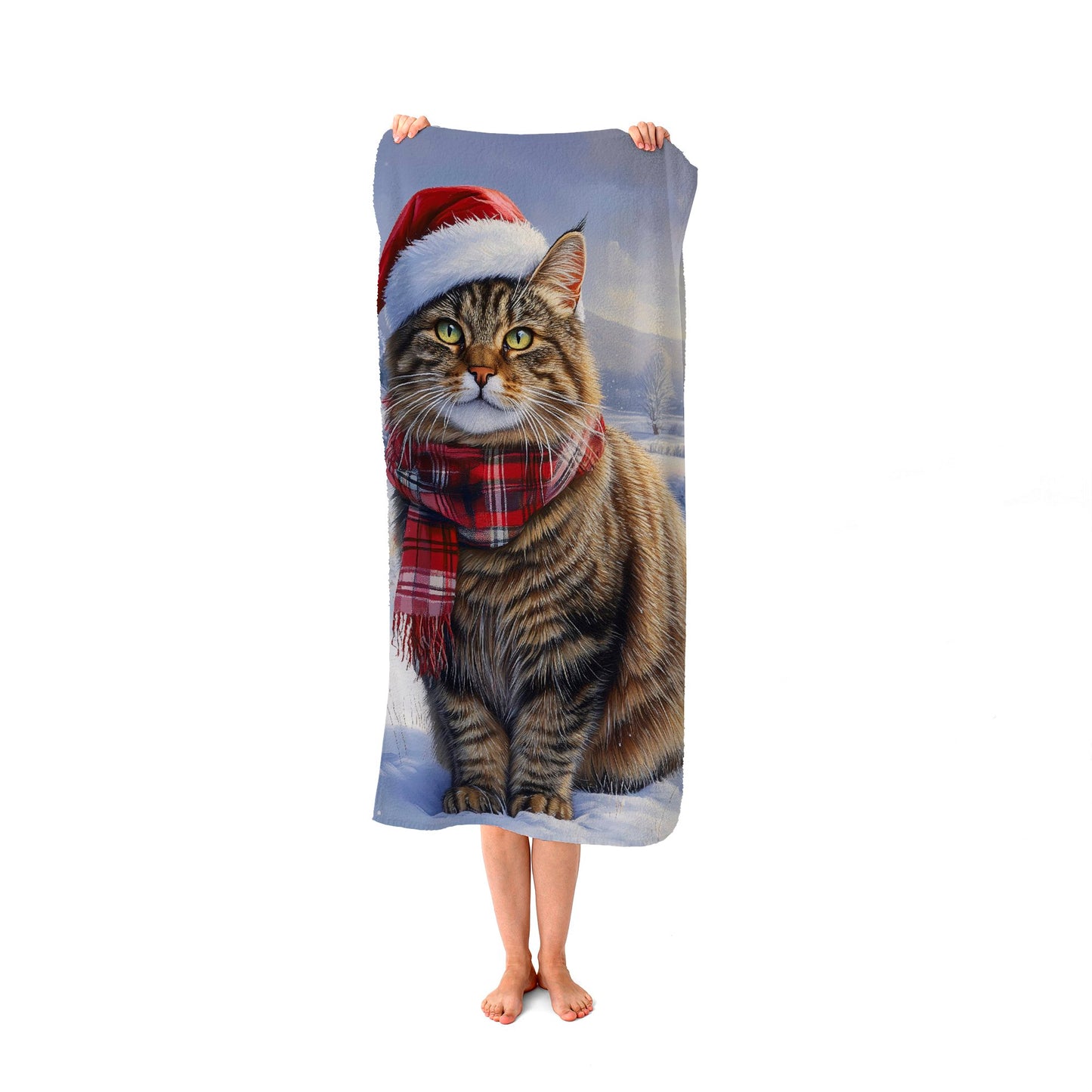 Christmas Tabby Cat Beach Towel