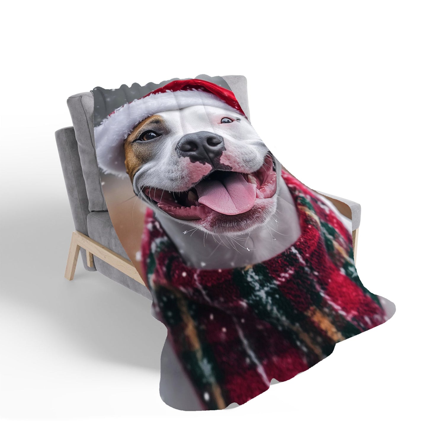 Snowy Christmas Staffy Bull Terrier Dog Sherpa Blanket