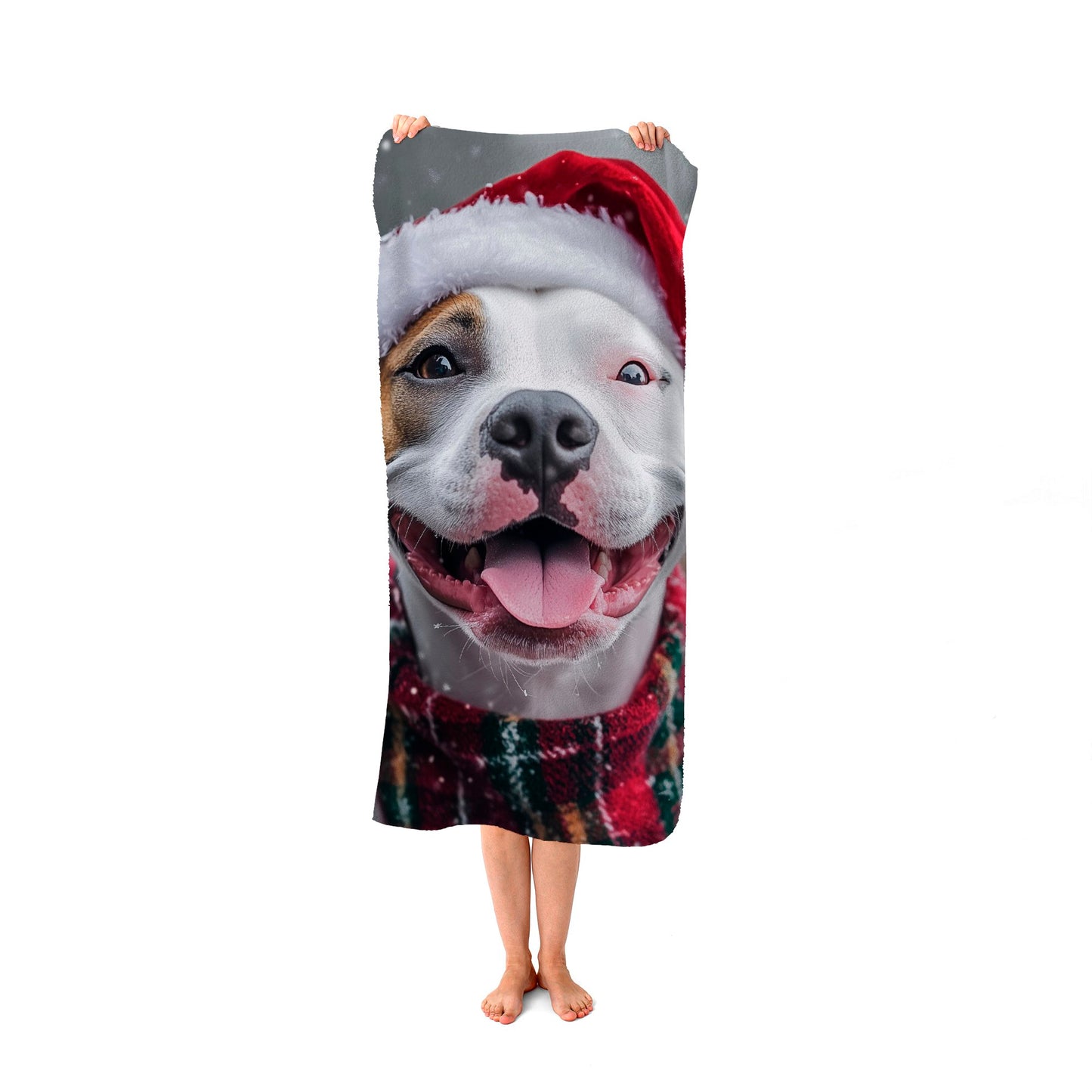 Snowy Christmas Staffy Bull Terrier Dog Beach Towel