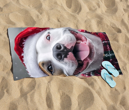 Snowy Christmas Staffy Bull Terrier Dog Beach Towel