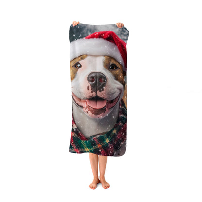 Christmas Staffy Bull Terrier Beach Towel