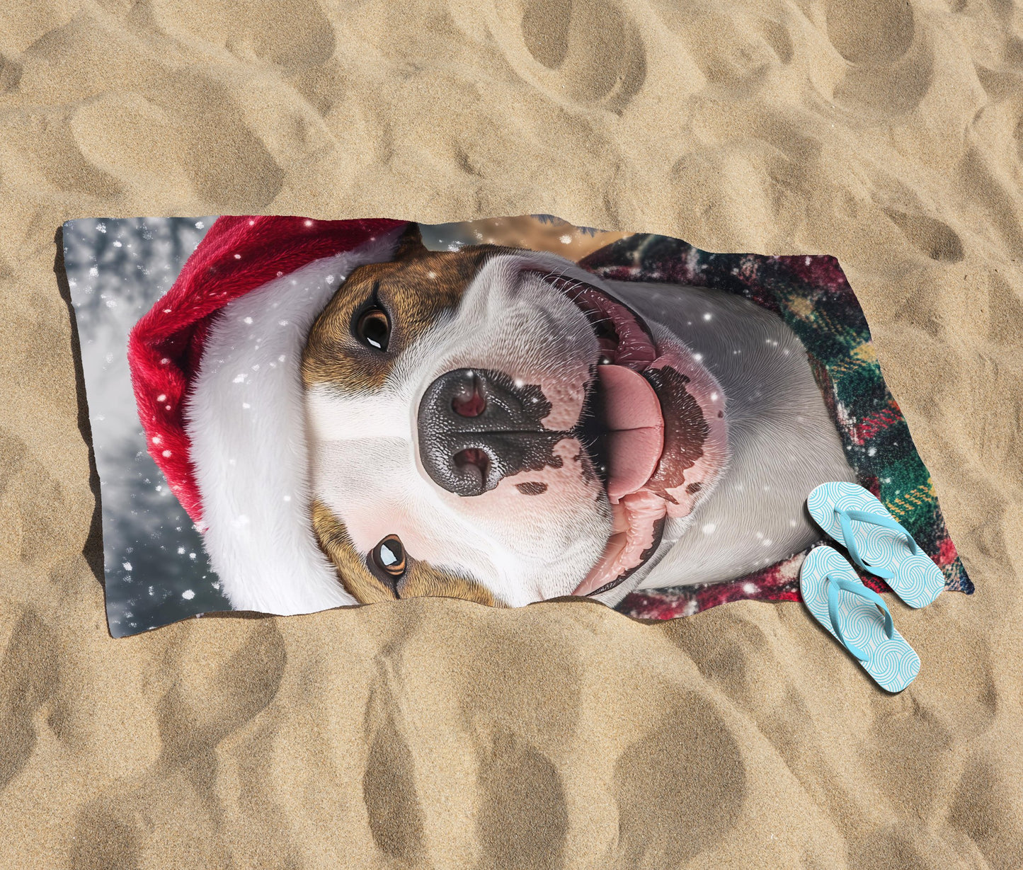 Christmas Staffy Bull Terrier Beach Towel