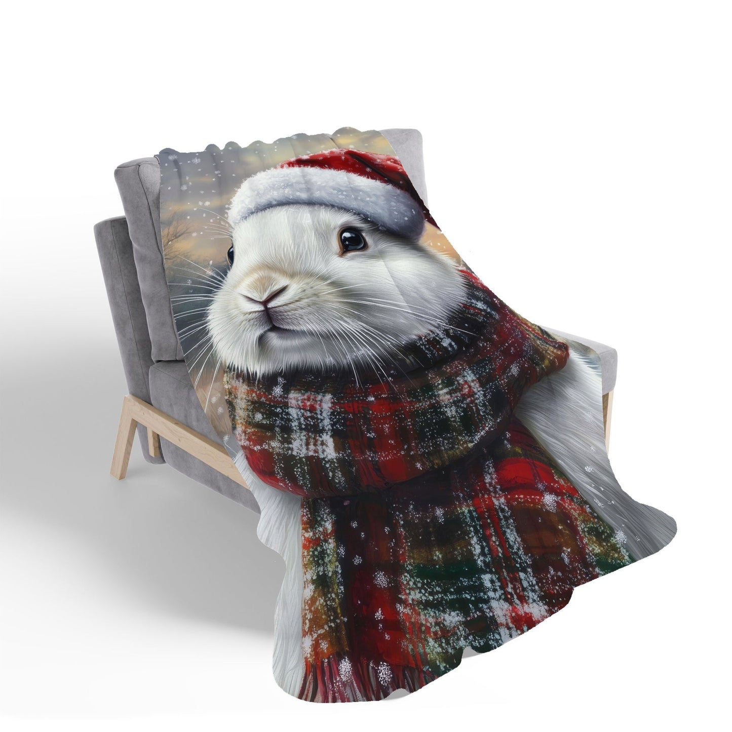 Christmas White Rabbit Sherpa Blanket