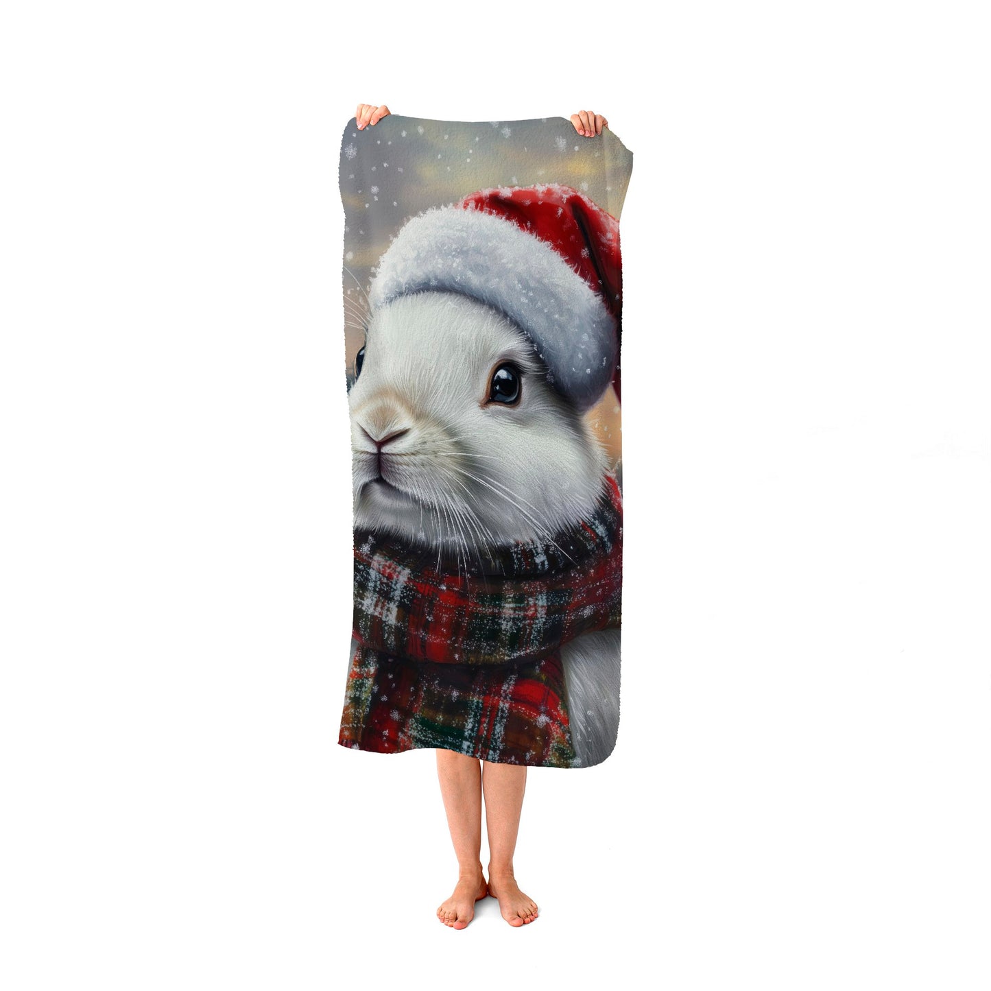 Christmas White Rabbit Beach Towel